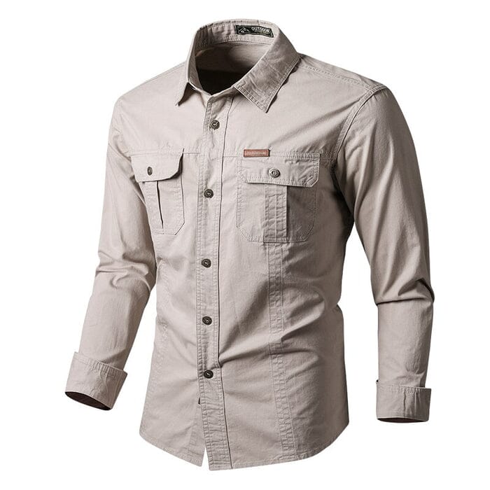 Camisa Comprida Military Com Bolsos, Botões e Design Único Original - Brinde: Relógio A Prova D'Água MASCULINO - ROUPAS - CAMISA 5 Dm Stores Bege P