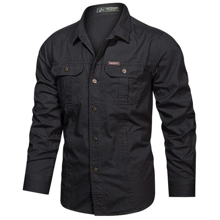 Camisa Comprida Military Com Bolsos, Botões e Design Único Original - Brinde: Relógio A Prova D'Água MASCULINO - ROUPAS - CAMISA 5 Dm Stores Preto P
