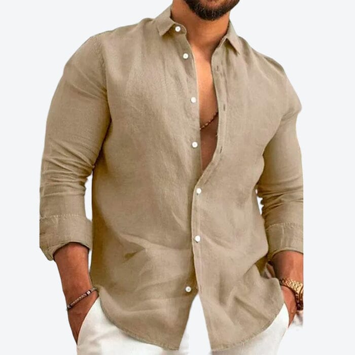 Camisa de Linho Premium Masculino MASCULINO - ROUPAS - CAMISETA 3 Dm Stores Bege P