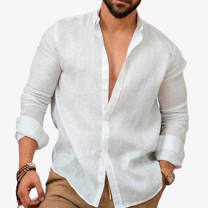 Camisa de Linho Premium Masculino MASCULINO - ROUPAS - CAMISETA 3 Dm Stores Branco P
