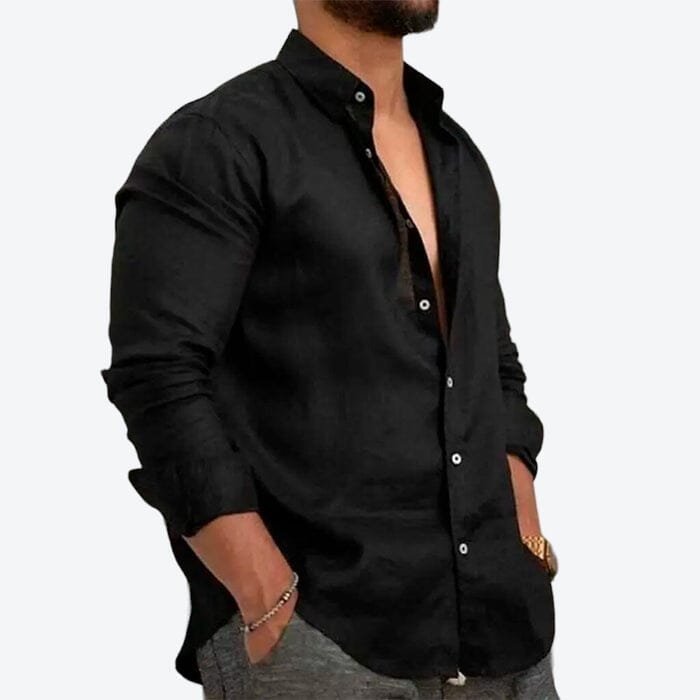 Camisa de Linho Premium Masculino MASCULINO - ROUPAS - CAMISETA 3 Dm Stores Preto P