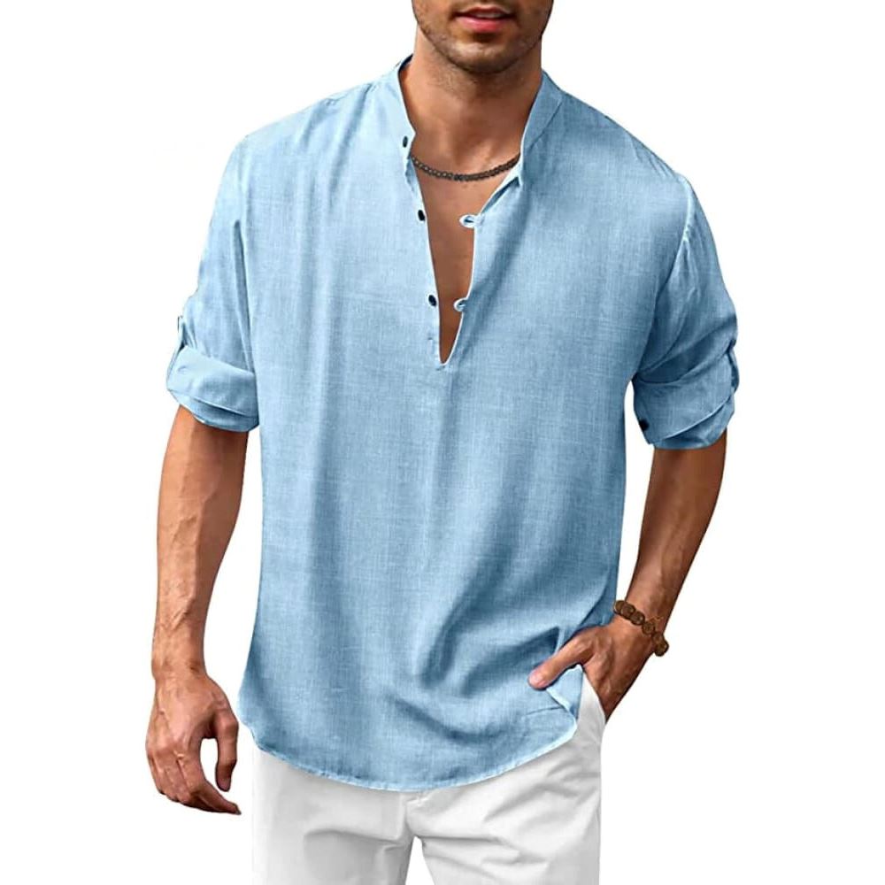 Camisa de Manga Comprida Masculina Hawaiian MASCULINO - ROUPAS - CAMISETA 2 Dm Stores Azul M