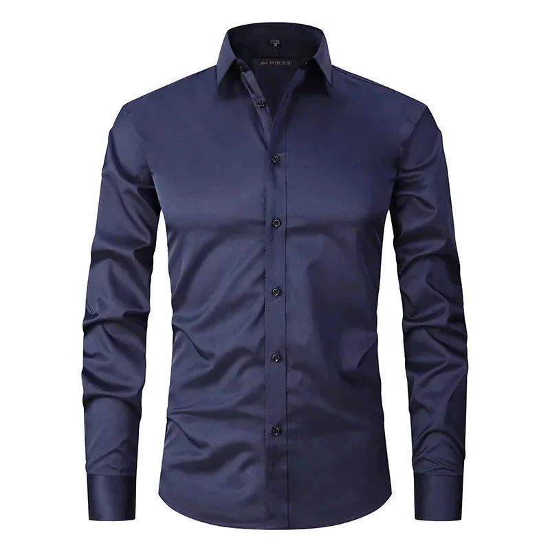 Camisa Social Masculina Elástica Slim Fit G3- Camisa social 02 Sr Aflha Azul Marinho 39