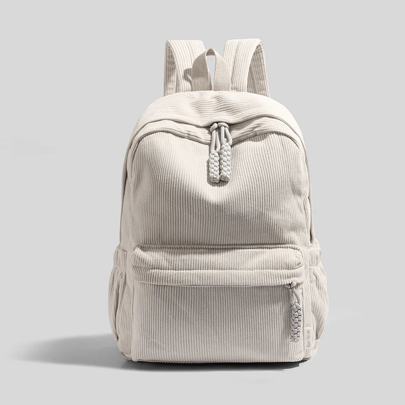 Mochila Fashion em Veludo Cotelê de Grande Capacidade com Alças Ajustáveis — Ideal para Escola, Viagem e Uso Diário
