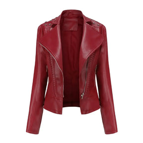 Jaqueta Feminina Slim Estilo Biker com Gola Dobrável e Detalhes Retrô - (Promoção de Inverno 2026)