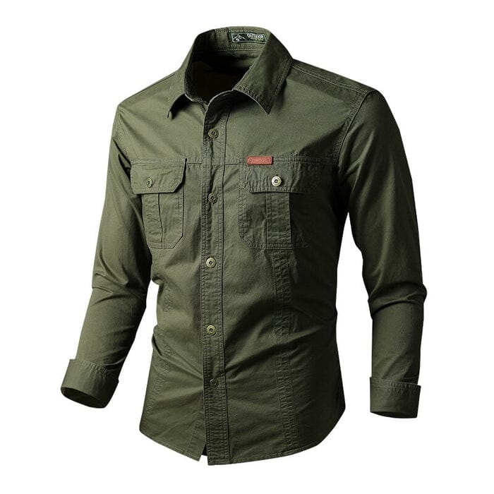 Camisa Comprida Military Com Bolsos, Botões e Design Único Original - Brinde: Relógio A Prova D'Água MASCULINO - ROUPAS - CAMISA 5 Dm Stores Verde P 