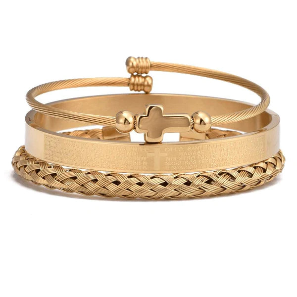 Conjunto 3 Pulseiras Crucifixo PAI NOSSO Joias & Acessórios (Pulseira 2) Dm Stores Ouro 