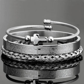 Conjunto 3 Pulseiras Crucifixo PAI NOSSO Joias & Acessórios (Pulseira 2) Dm Stores Prata 