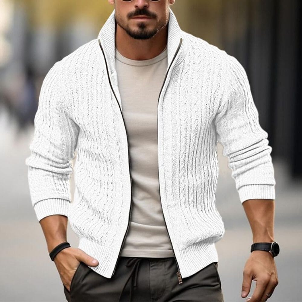 Jaqueta de Malha Grossa Masculina com Gola Alta – O seu novo Clássico para o Frio MASCULINO - JAQUETA - GOLA ALTA Dm Stores Branco M 